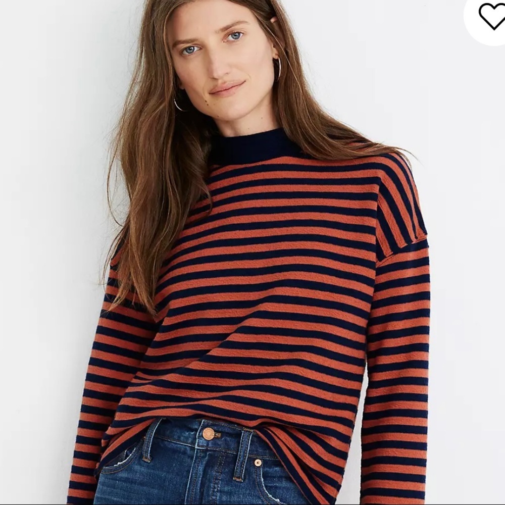 Madewell Navy Clay Striped Mockneck Boxy Top‎ S